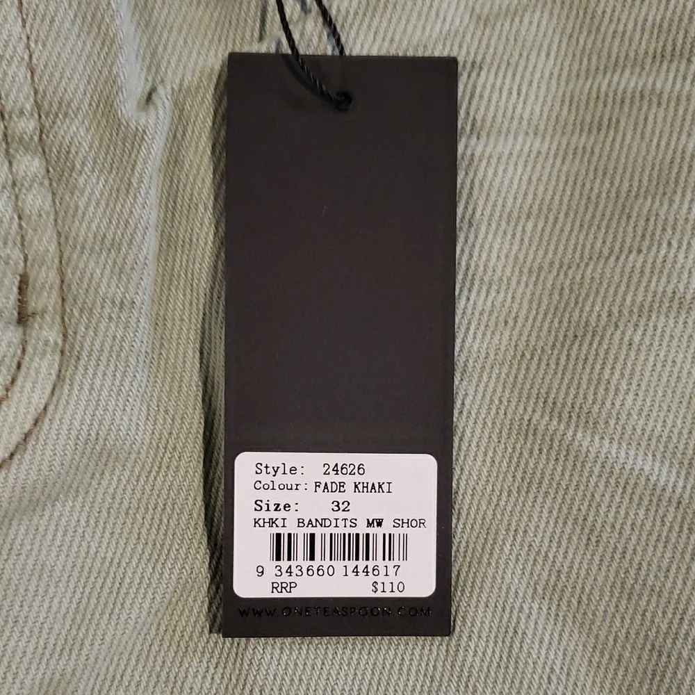 One Teaspoon Women's Khaki Green Denim Bandits Shorts 32 - Picture 2 of 8